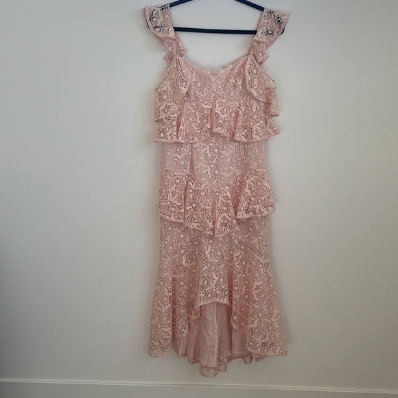 AMUR light pink high low lace tiered midi dress 6 NWT - Picture 4 of 12